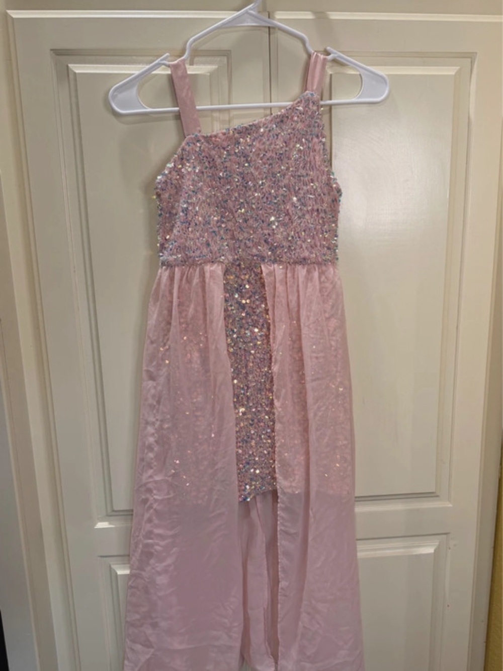 Girls' Sparkle One-Shoulder Pink Formal Dress